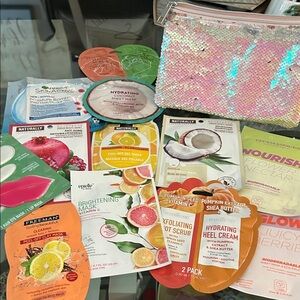New 12 Hydrating Sheet Masks in a stunning sequined zip makeup bag.
